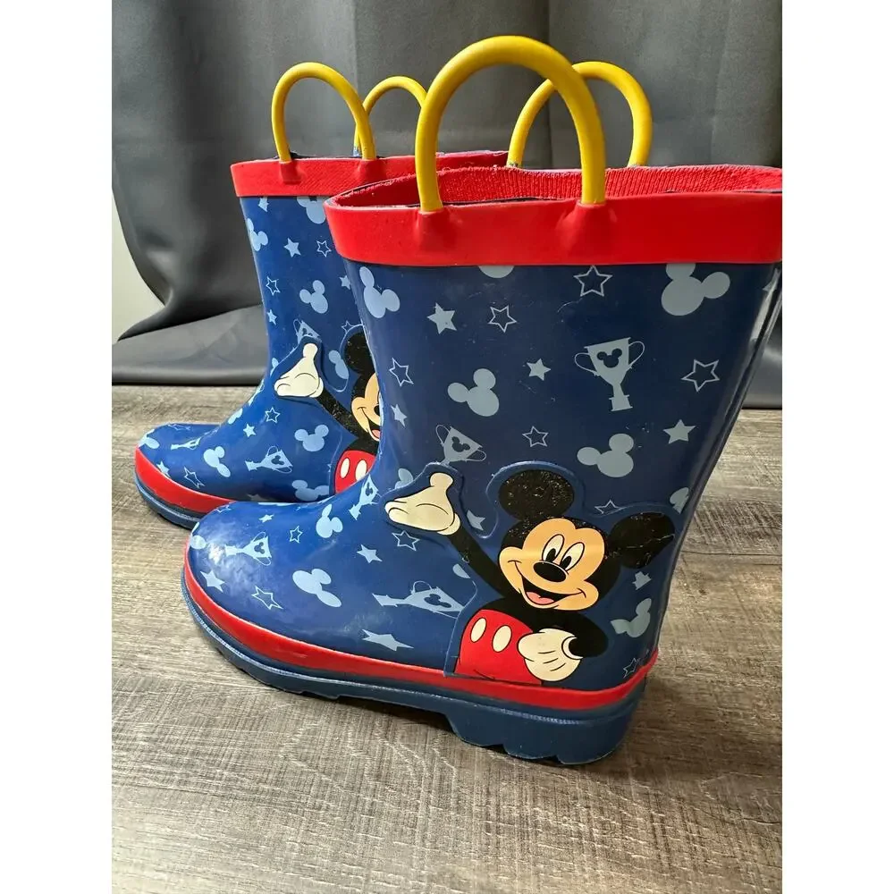 Disney Mickey Mouse Toddler Waterproof Rubber Rain Boots Blue/Red Size 1